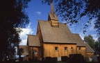 001 -- Høyjord stavkirke. En av 34. Enste i Vestfold.   