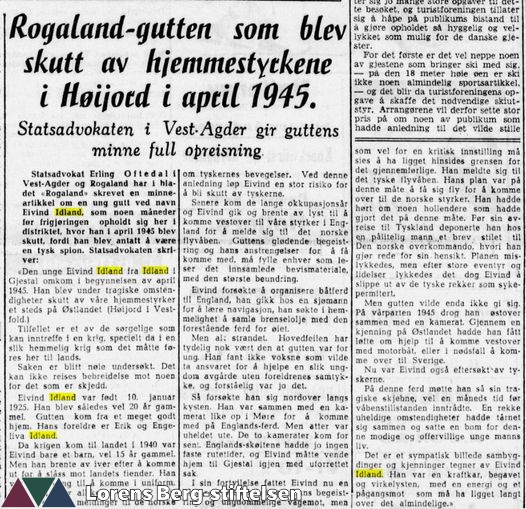 Ramnes-gutt som ble skutt av hjemefronten i Høyjord i april 1945
